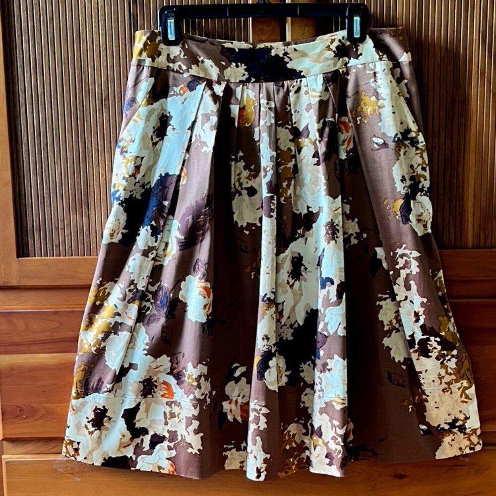 Talbots Autumn Floral Knee Length Full Skirt with Pockets, Sz 10